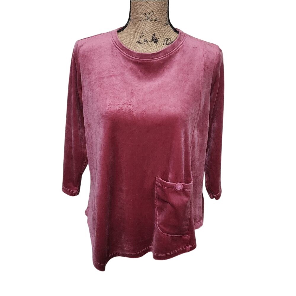 Westbound Petites Mauve Velour 3/4 Sleeve Pocket Top PM RN58909 - Picture 1 of 5